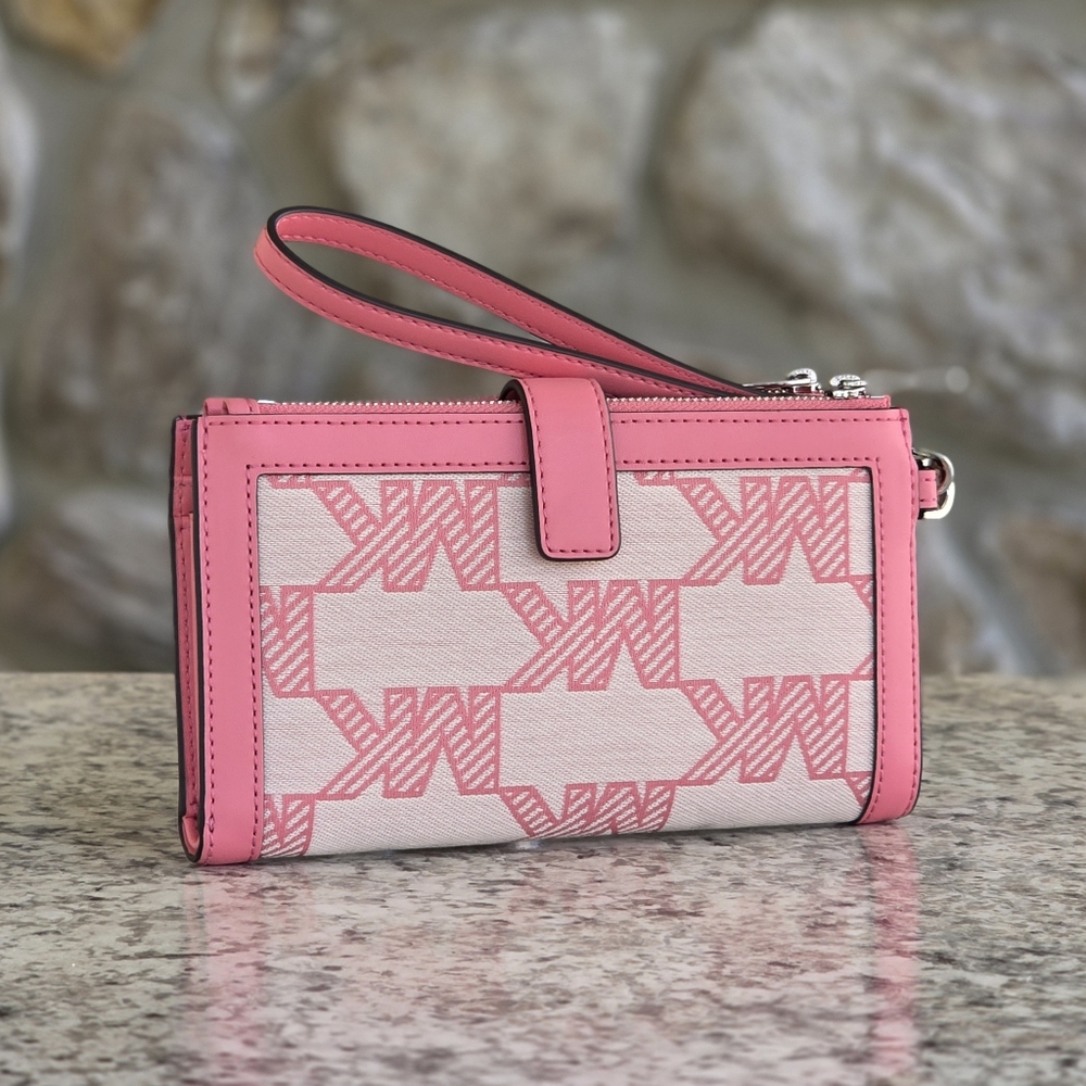 Michael Kors Jet Set Logo Large Double Zip Pink Wristlet - Picture 2 of 6